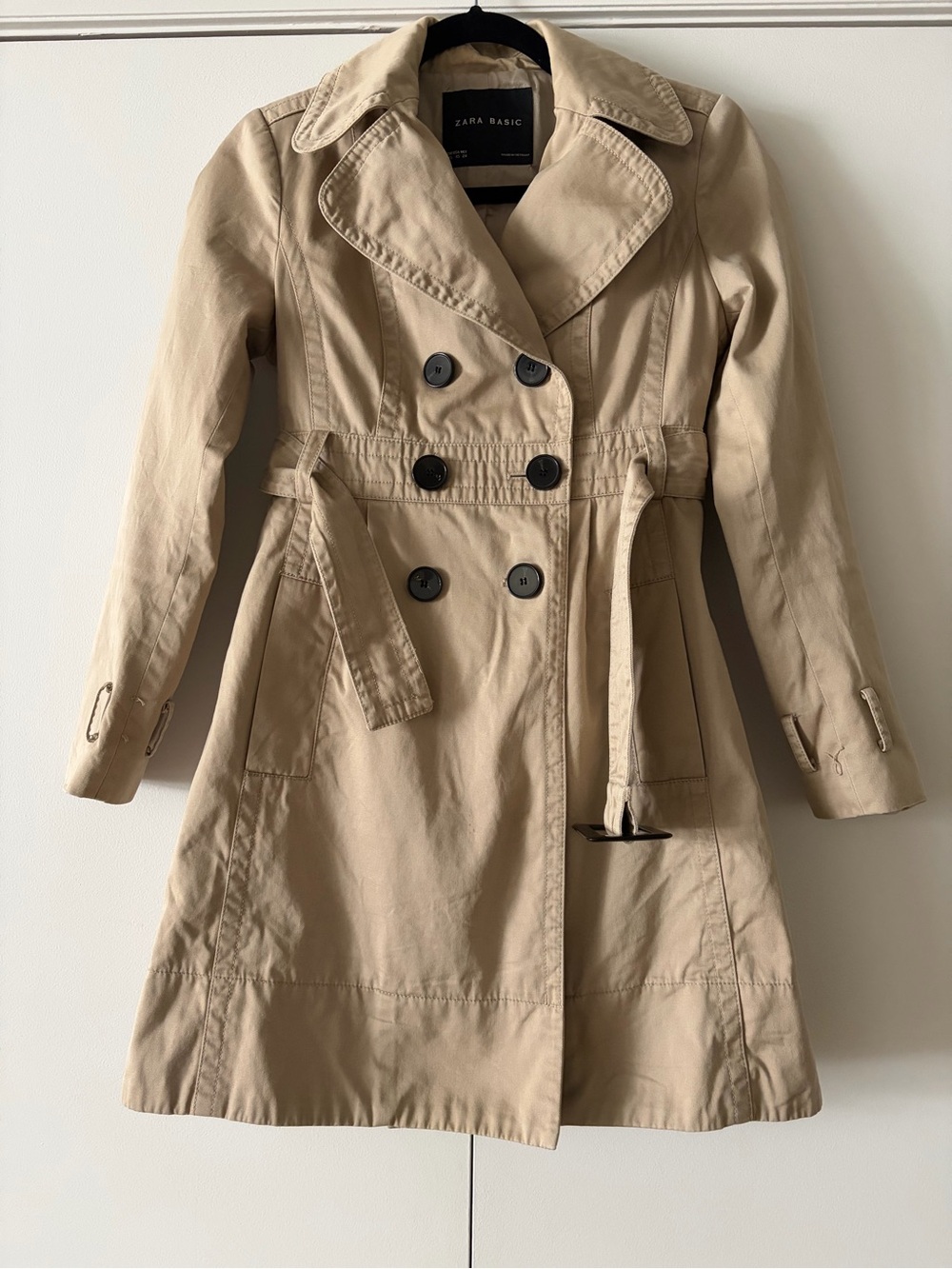Zara Beige Double-Breasted Trench Coat with Belt
